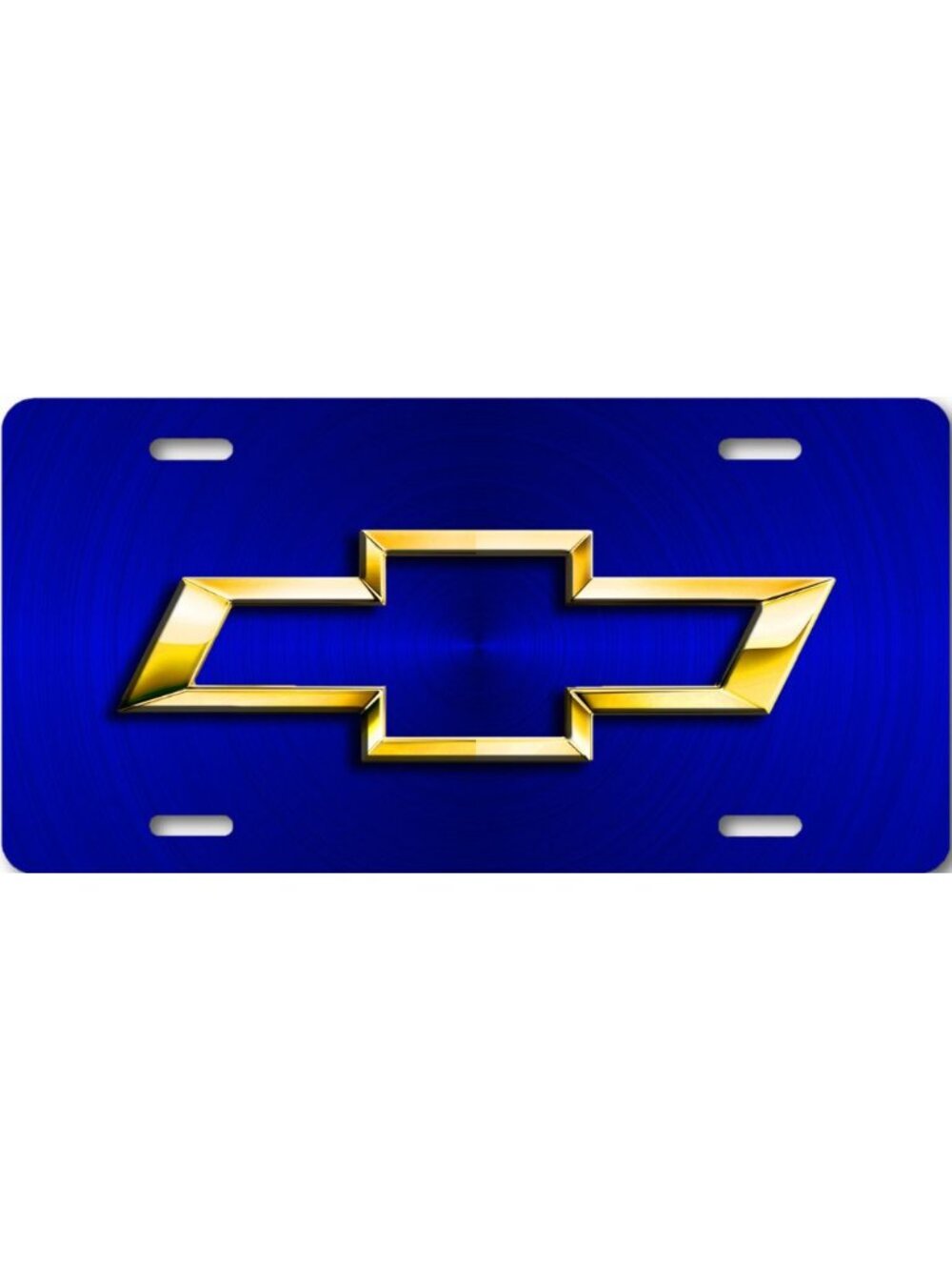 Chevy ART Chevrolet Gold Bow-tie on Blue look FLAT Aluminum License Plate Tag